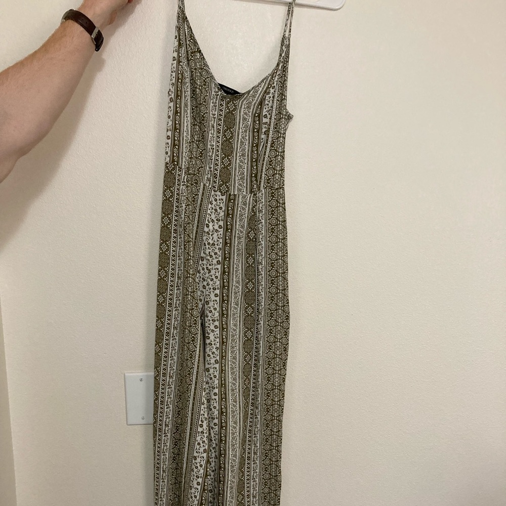 Green and white pinstriped floral jumpsuit